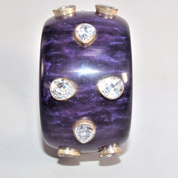 X-Wide Vintage Purple Acrylic Bangle with Silver Inset Crystals